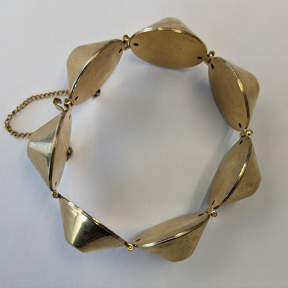 VTG GOLD TONE CHUNKY CONE BRACELET W/SECURITY CHAIN - Picture 7 of 14